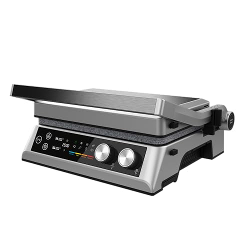 Cecotec Rock’nGrill Bistro Parrilla Eléctrica 2400 W Sin Humo con Placas Desmontables, Control Táctil, Temperatura Independiente y Sonda Incluida