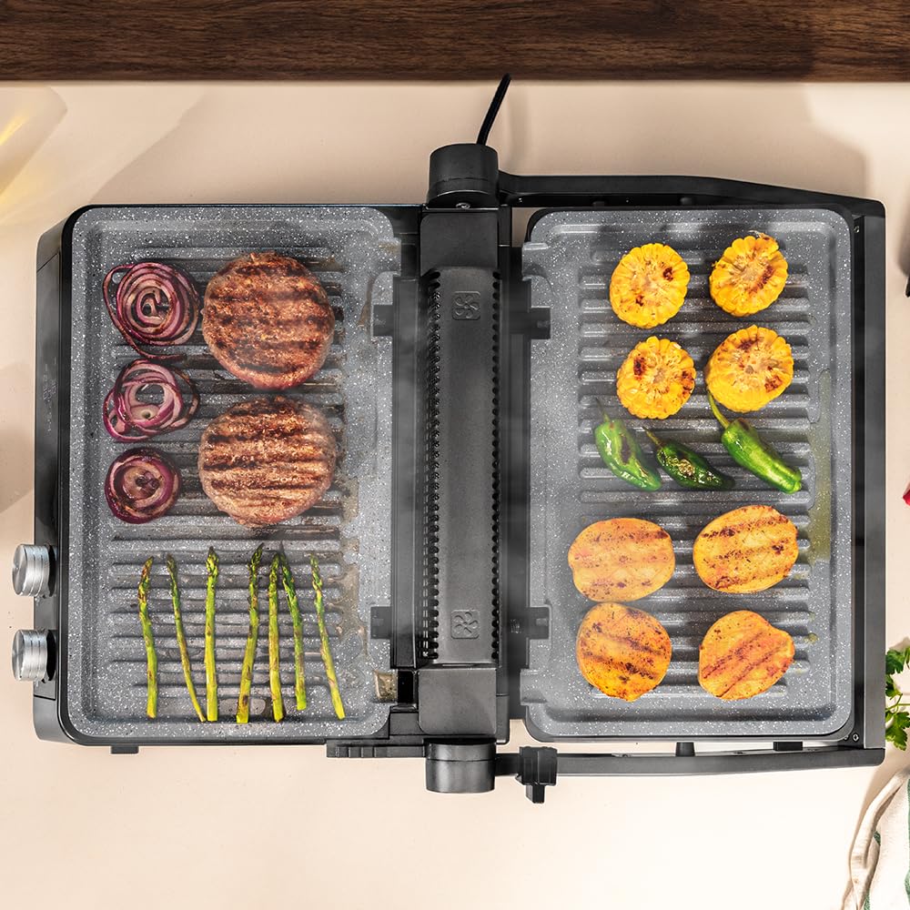 Cecotec Rock’nGrill Bistro Parrilla Eléctrica 2400 W Sin Humo con Placas Desmontables, Control Táctil, Temperatura Independiente y Sonda Incluida