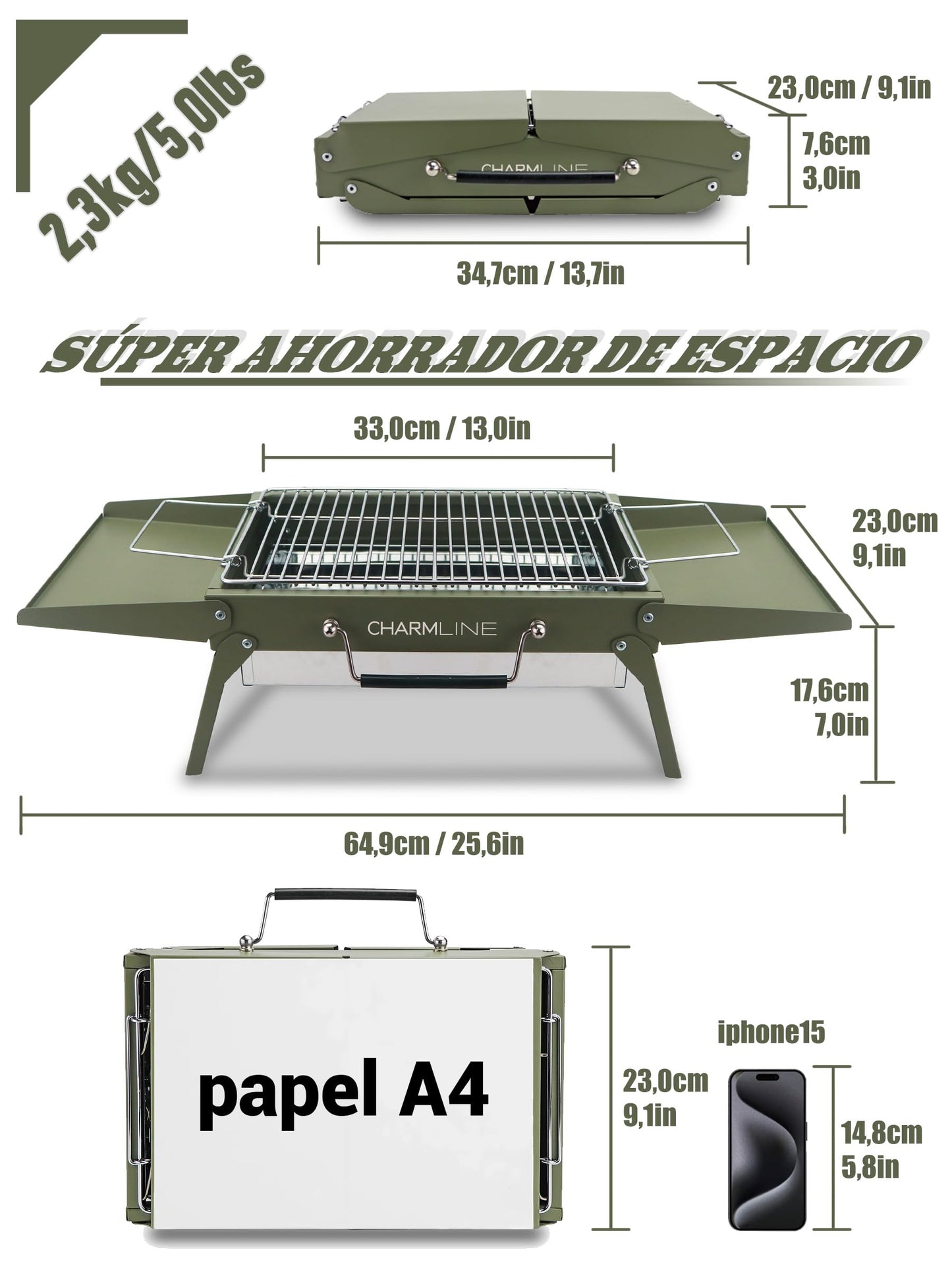 Charmline Barbacoa Portátil de Carbón Plegable 35x23 cm
