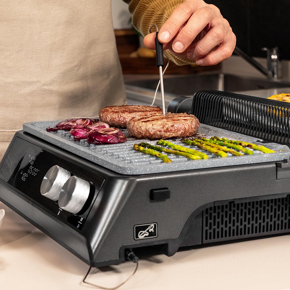 Cecotec Rock’nGrill Bistro Parrilla Eléctrica 2400 W Sin Humo con Placas Desmontables, Control Táctil, Temperatura Independiente y Sonda Incluida