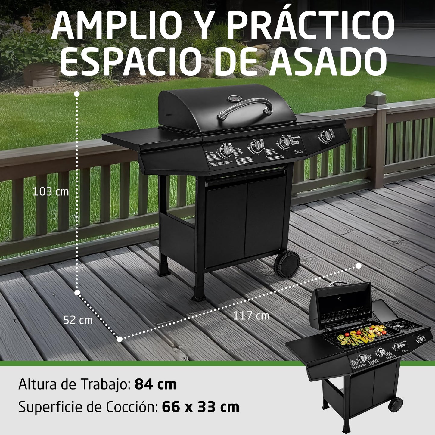 Amig Fireplus GRILL-3F Barbacoa de Gas 4 Quemadores Acero Inoxidable