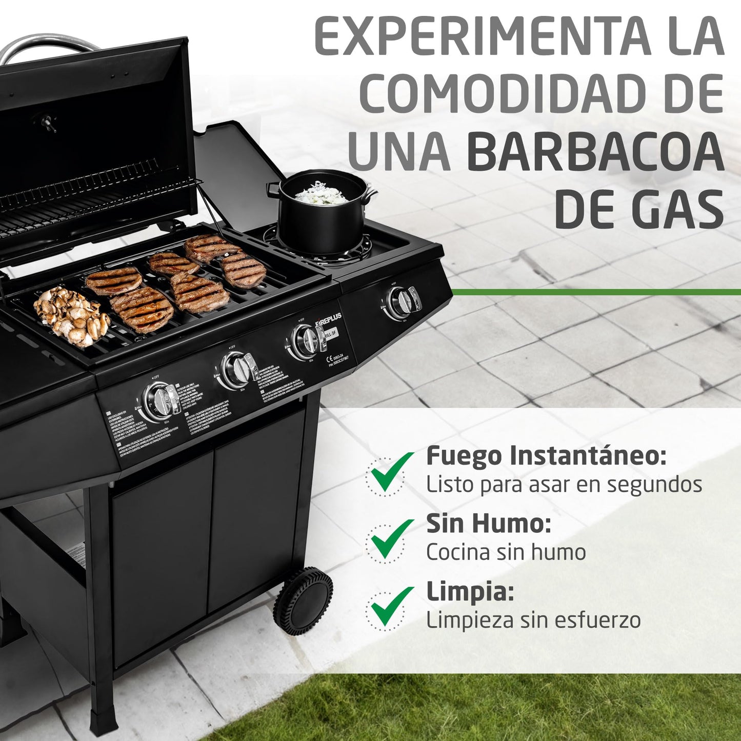 Amig Fireplus GRILL-3F Barbacoa de Gas 4 Quemadores Acero Inoxidable