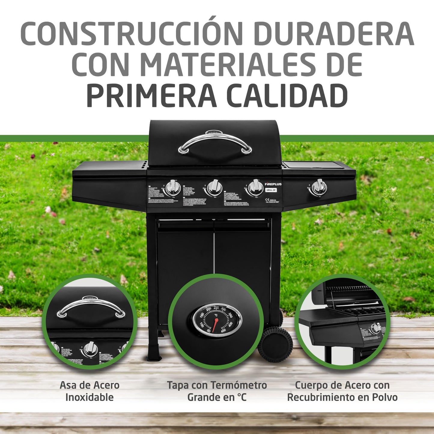 Amig Fireplus GRILL-3F Barbacoa de Gas 4 Quemadores Acero Inoxidable