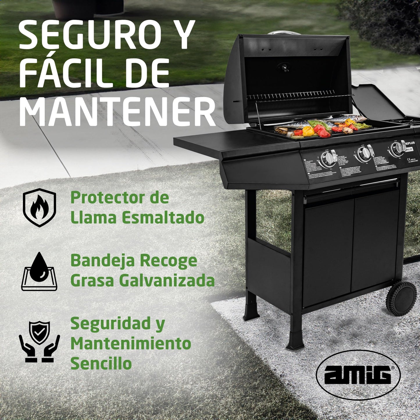 Amig Fireplus GRILL-3F Barbacoa de Gas 4 Quemadores Acero Inoxidable