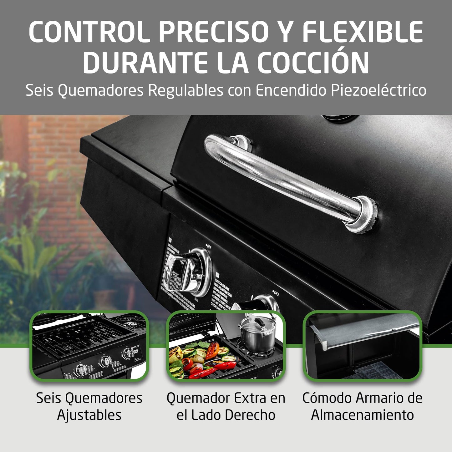 Amig Fireplus GRILL-3F Barbacoa de Gas 4 Quemadores Acero Inoxidable