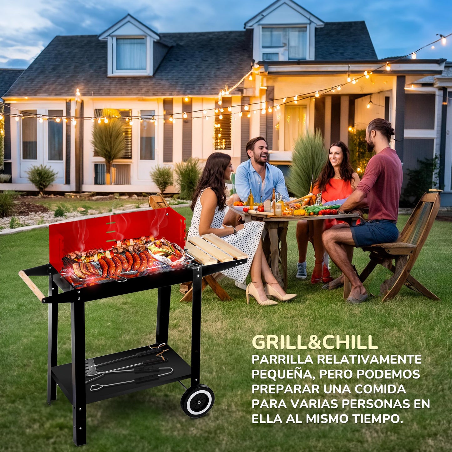 Five-Star Grill&Chill GC0010 Barbacoa de Carbón con Ruedas
