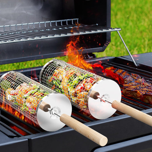 Ivtivfu Juego de Cestas para Parrilla de Acero Inoxidable 304 con Mango de Madera Extraíble, Ideal para Verduras y Mariscos, Camping y Regalo para Hombre o Padre         Ask ChatGPT